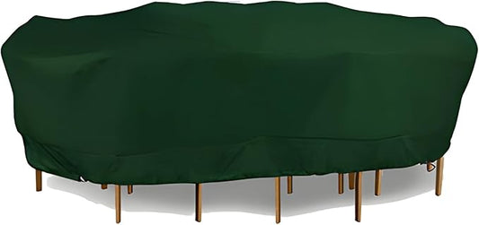 Eevelle Meridian Patio Oval Table Set Cover with Marine Grade Fabric - Outdoor Table Cover - Furniture Set Covers for Dining Table - Easy to Install - (25"H x 106"L x 58"W, Hunter Green)