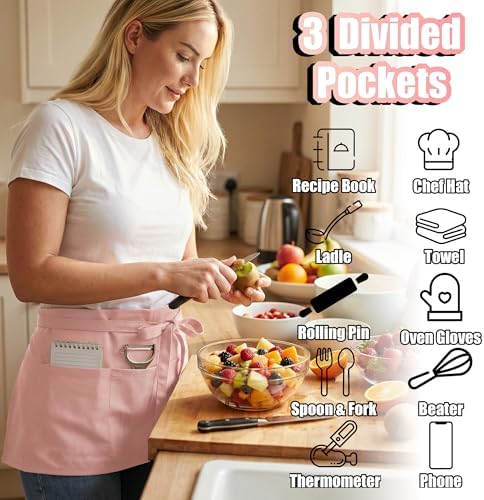 TOSHE Waist Apron 3 Pockets Waterdrop Resistant Cotton Server - Image 2