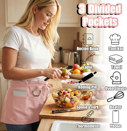 TOSHE Waist Apron 3 Pockets Waterdrop Resistant Cotton Server - Image 2