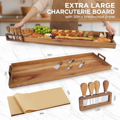 Acacia Wood Large Charcuterie Board 36x12 Inch - Image 4