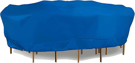 Eevelle Meridian Patio Oval Table Set Cover with Marine Grade Fabric - Outdoor Table Cover - Furniture Set Covers for Dining Table - Easy to Install - (25.5" H x 122" L x 82" W, Royal Blue)