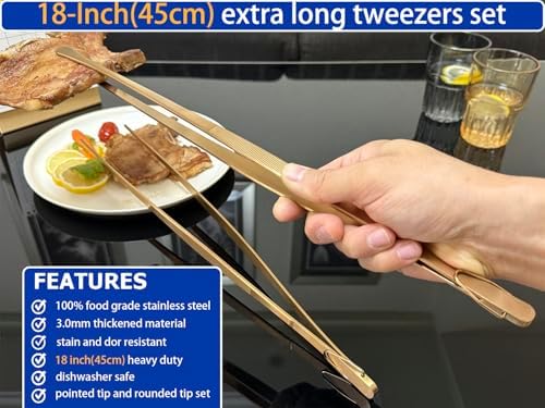 JETKONG 2 Pcs 18 Inch Stainless Steel Grill Tongs Heavy Duty Giant Tweezer Tongs - Image 3