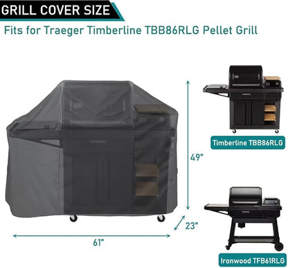 ZJYWSCH Grill Cover for Traeger New Timberline TBB86RLG, New Ironwood TFB61RLG Pellet Grills Waterproof Traeger Timberline Ironwood Pellet Grill Cover BAC638 BAC646