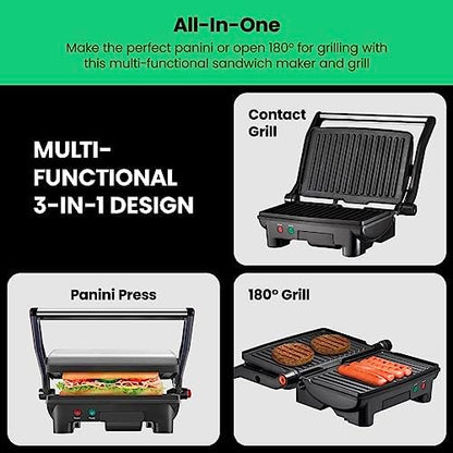 Chefman Electric Panini Press Grill, Compact 2-Slice Sandwich Maker, Non-Stick - Image 3