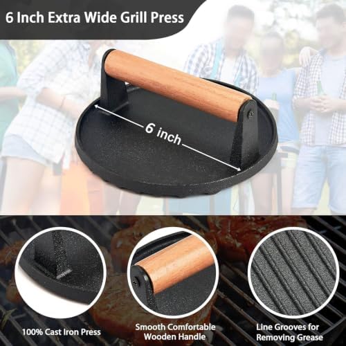 Leonyo 6 Inch Cast Iron Smasher Burger Press - Image 2