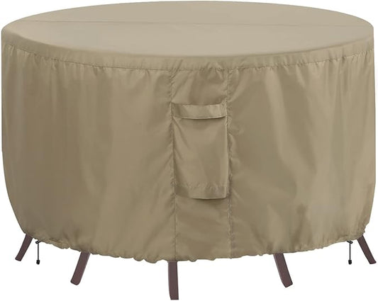 OutdoorLines Outdoor Waterproof Patio Table Furniture Set Covers - Round Couch Sectional Cover Outside Weatherproof Patio Furniture Covering for Deck, Lawn and Backyard 72" Dia x 28" H, Camel