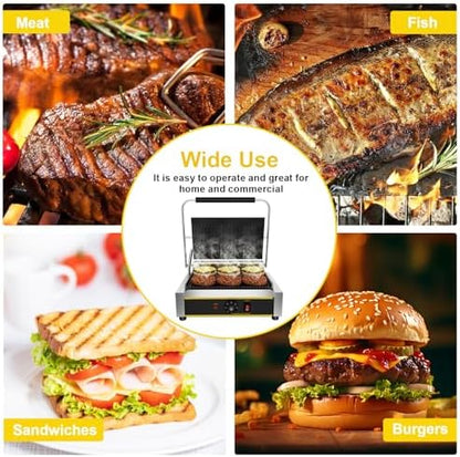 Commercial Panini Press Grill, 1800W Electric Sandwich Panini Maker - Image 6