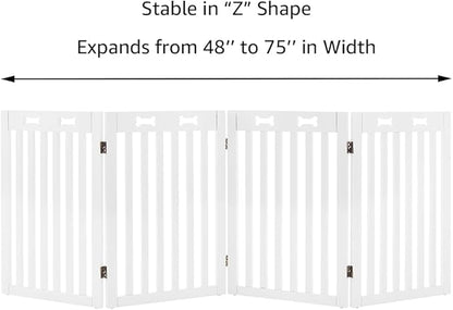 unipaws 29.5'H Free Standing Tall Wooden White Dog Cat Gate, Foldable Pet Fence for Doorway, Stairs, Indoor Use