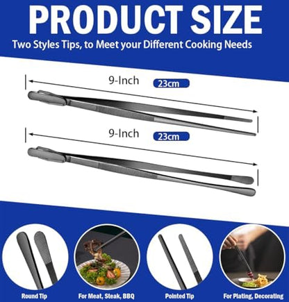 JETKONG 2 Pcs 9-Inch Food Tweezer Tongs, Stainless Steel Kitchen Tweezer - Image 3
