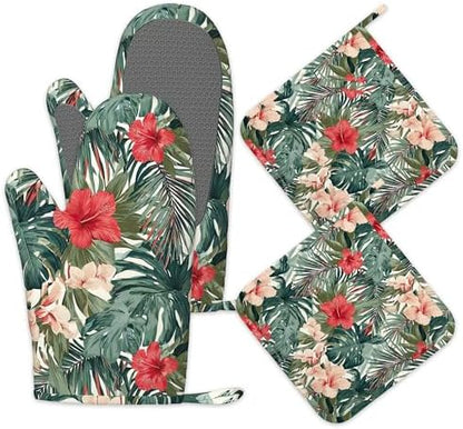 Hawaiian Oven Mitts and Pot Holders Set of 4, Heat Resistant Non SlipTropical by Unknown