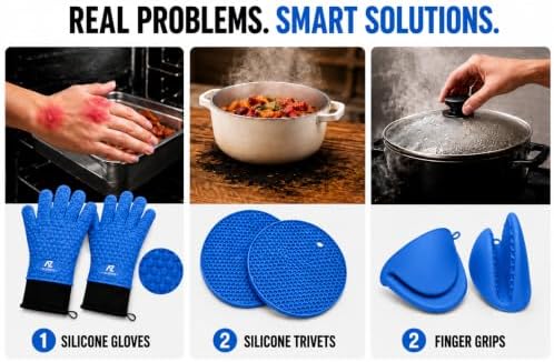Silicone Oven Gloves, 500°F Heat Resistant, w/2 Trivets - Image 6