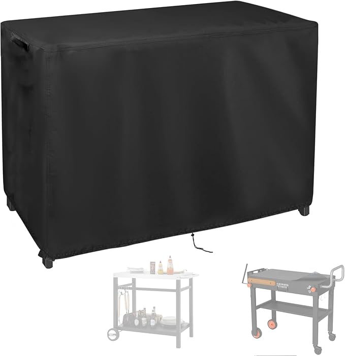 Grill Cart Cover, Outdoor Grill Stand Cover with UV Protection & Windproof Straps,Heavy Duty Covers for Most Standard Grill Carts/Pizza Oven Table -49.39" D x 23.17" W x 40.91" H
