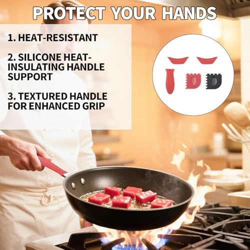 5pcs Silicone Handle Cover for Lodge Cast Iron Skillets, Includes Pan Grip - Image 3