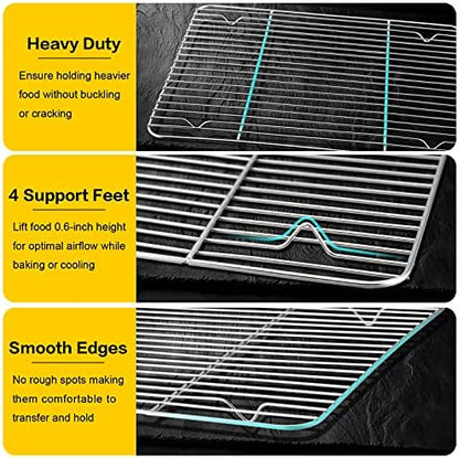 E-far Baking Cooling Rack Set of 2, Stainless Steel Metal Roasting Cooking Racks - Image 3