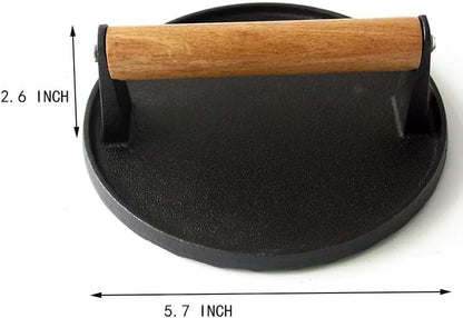 Kitchen Tools 5.7"Cast Iron Smashed Burger Press, Round Flat Edge Grill Press - Image 4