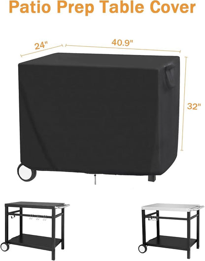 Outdoor Prep Table Cover for Royal Gourmet Movable Dining Cart Table 40"x24"x32", Outdoor Bar Cart Cover for 40 inch Worktable, Waterproof Patio Dining Cart Cover