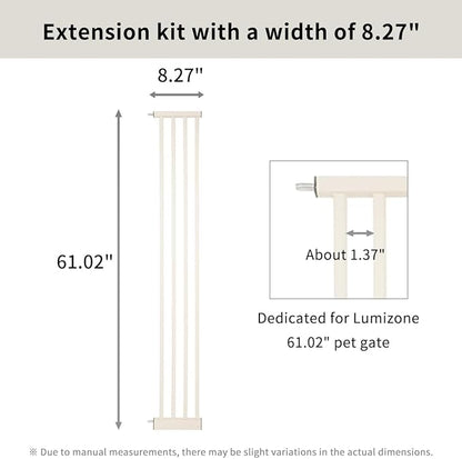 Lumizone Extra Tall Cat Gate Extension Kit 61.02" High Pressure Mounted 8.27" Extra Wide 1.37" Gap No Drilling Tall Pet Gate for Dogs (Cream, 8.27" W)