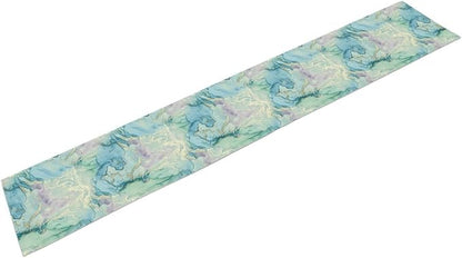 Summer Beach Table Runner, Blue Sea Coastal Nautical Marble Wave Ocean Table Runner Seasonal Holiday Home Kitchen Dining Table for Home Party Decor 13"x90"