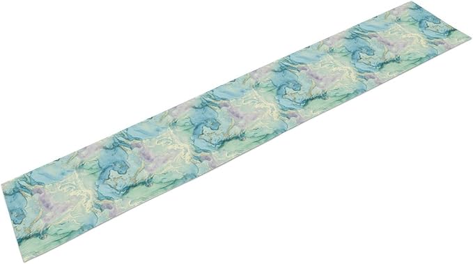 Summer Beach Table Runner, Blue Sea Coastal Nautical Marble Wave Ocean Table Runner Seasonal Holiday Home Kitchen Dining Table for Home Party Decor 13"x108"