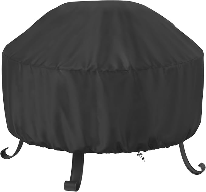 SHINESTAR Fire Pit Cover Round 36 In, Outdoor Fire Pit Cover for 30-36 Inches Fire Pits, Windproof Drawstring & Waterproof Layer, Black