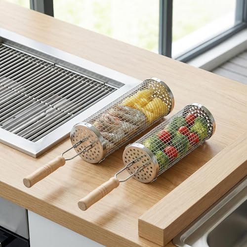 Rolling Grill Basket Set, 2‑Piece Stainless Steel Grilling Baskets, Nesting by Unknown