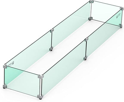 Skyflame Fire Pit Table Glass Wind Guard - 54" x 12", Thick Linear Heat-Resistant Tempered Glass Flame Shields with Hard Aluminum Corner Brackets and Rubber Feet for Propane, Gas, Outdoor