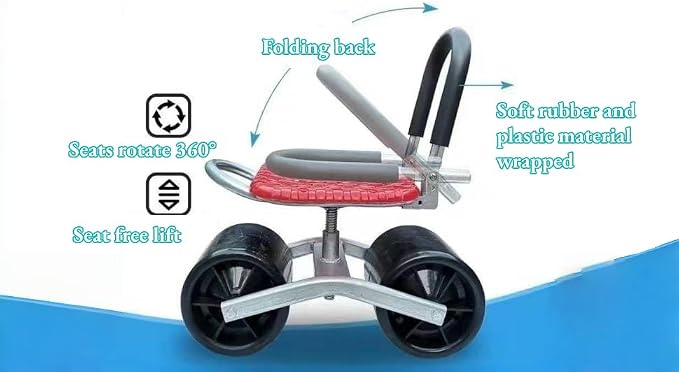 Garden Stool with Wheels, 360° Rotating Rolling, Adjustable Seat Height - Image 4