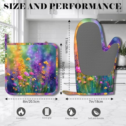 Wild Lavender Oven Mitts and Pot Holders Sets Silicone Heat Resistant Kitchen - Image 2