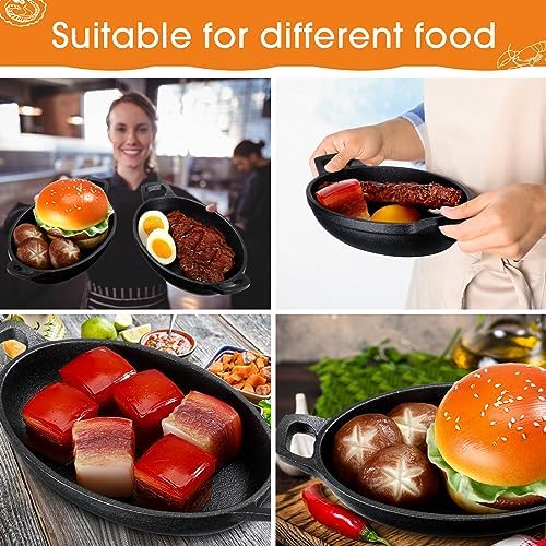 Mifoci 6 Pack Mini Cast Iron Fajita Skillet, 7.1" x 4.7" Oval Sizzling Steak - Image 4