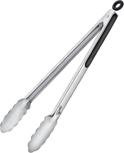 Hotec Stainless Steel Kitchen Tongs, 16 Inch Extra Long Locking Metal Food Tongs for Cooking, Serving, BBQ, Grill Non-Slip Grip