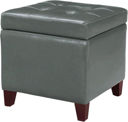 Homebeez Tufted Faux Leather Storage Ottoman Square Cube Foot Rest Stool with Flip Top (Grey)