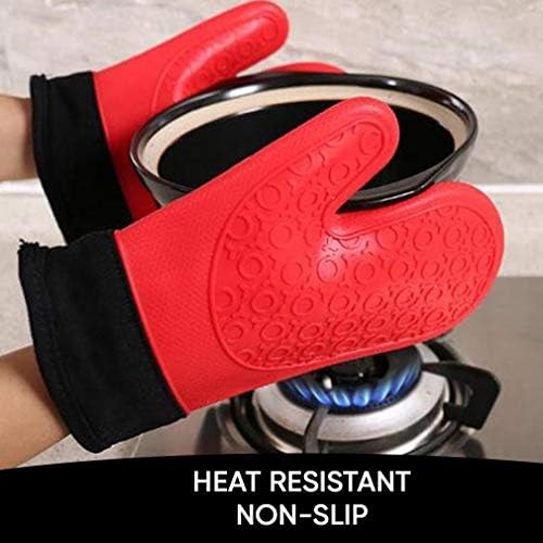 2PCS Red Black Professional Extra Large Silicone Oven Mitts and Pot Holders - Image 6