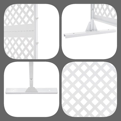 Outdoor Metal Privacy Screen with Stand, 35.4" W x 75" H Freestanding Metal Slatted Decorative Privacy Screen and Panels for Patio Garden Balcony Porch (White Grill)