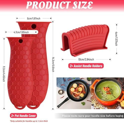 4 Pack Silicone Hot Handle Holder Cover Cast Iron Handle Cover Silicone Pot - Image 3