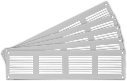 Repa Market 5-Pack Air Vent Cover 16x4 Inch (Outer Dimensions) White Galvanized Steel Louvered Grill Cover with Mesh Screen/Wall or Ceiling Vent/HVAC Register for Indoor and Outdoor Ventilation