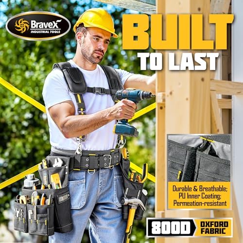 Bravex Tool Belt Suspenders, Tool Vest Pro Ultra 20 Bags H-Style Toolbelt 5 - Image 4