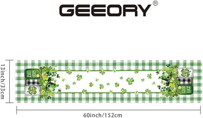 GEEORY St. Patrick's Day Table Runner 13 x 60 Inch, Shamrocks Plaid Mason Jar Decorative Holiday Table Decoration for Kitchen Dinning, Indoor Outdoor Dinner Party Décor GT142-60