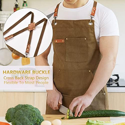 Aoomzoon Canvas Aprons for Men Women, Heavy Duty BBQ Apron - Image 2