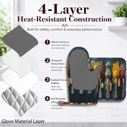 Various Herbs and Spices Oven Mitts and Pot Holders Sets Non-Slip Silicone - Image 4