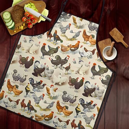 Chicken Kitchen Aprons with Utility Pockets Women Funny Adjustable Bib Baking - Image 5
