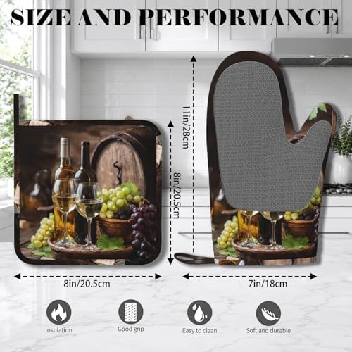 Wine and Barrels Oven Mitts and Pot Holders Sets Non-Slip Silicone Surface - Image 2
