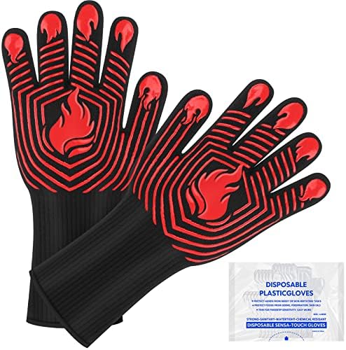 BBQ Gloves, 1472°F Heat Resistant Gloves Fireproof Mitts, Grilling Gloves by KUWANI