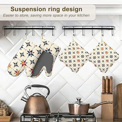 Colorful Line Flowers Oven Mitts and Pot Holders Sets of 4, Heat Resistant - Image 5