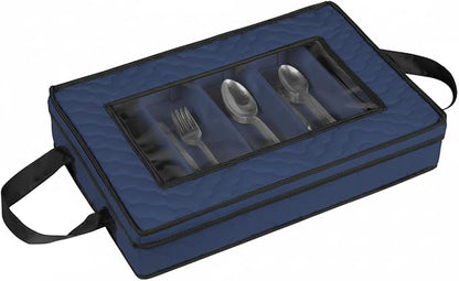 Flatware Storage Case - Durable 5 Compartment Silverware Storage Container Box with Removable Lid and Easy to Carry Handles - Large Capacity Keeps Your Cutlery Organized & Protected - Blue