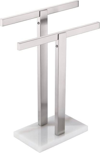 KOKOSIRI Hand Towel Holder Free-Standing Towel Racks with Marble Base for Bathroom Kitchen Vanity, Brushed Stainless Steel 15.7'' Height THS0001-SM-BR