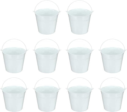 Small Metal Buckets, Mini Buckets with Handle Galvanized Colored Tin Pail Containers Basket Party Supplies - Fit for (Halloween - Classroom Crafts) 6" & 10Pcs & White