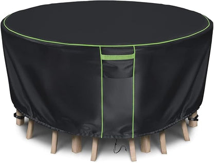 Round Patio Table Cover for Outdoor Table Chairs Set,600D Outdoor Furniture Cover Waterproof,Tear Resistance and Anti-UV,48" Dia x 28" H,Black