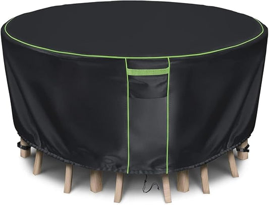 Round Patio Table Cover for Outdoor Table Chairs Set,600D Outdoor Furniture Cover Waterproof,Tear Resistance and Anti-UV,48" Dia x 28" H,Black