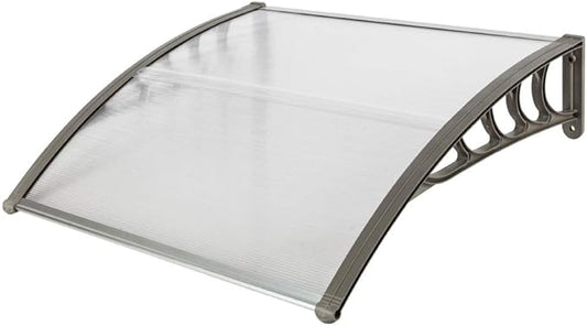 Simply-Me 40" x 40" Door Window Awning Polycarbonate Cover Front Door Outdoor Patio Awning Canopy UV Rain Snow Protection Hollow Sheet (Silver & Gray Bracket)