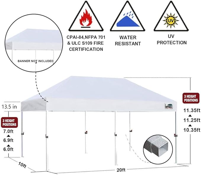 Eurmax USA 10'x20' Pop Up Canopy Tent Commercial Instant Canopies with Heavy Duty Roller Bag,Bonus 6 Sand Weights Bags (Grey)
